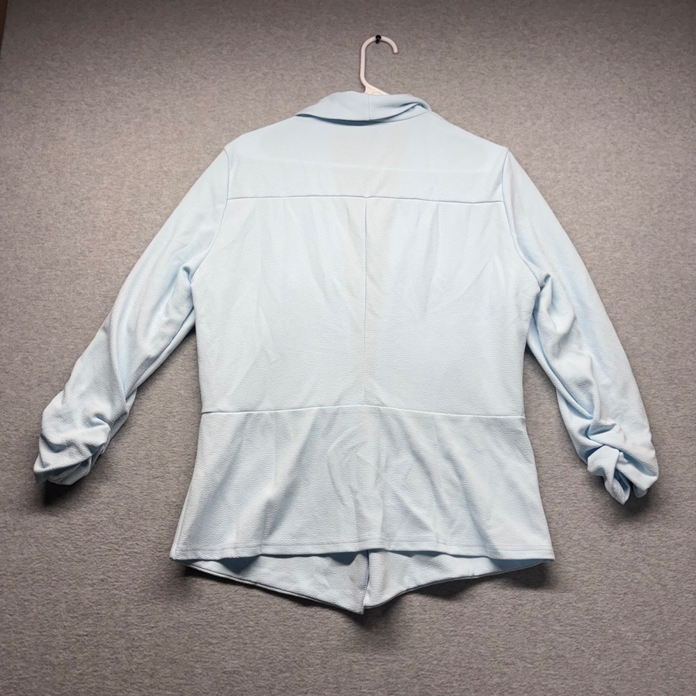 Sunfaynis Womens XL Baby Blue Ruched 3/4 Sleeve Shawl Collar Open Front Blazer - Picture 8 of 8